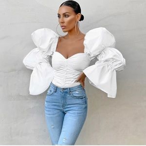 Elegant White Puff Sleeve Bodysuit